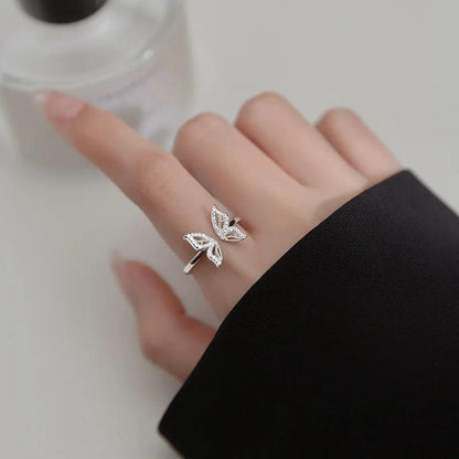 925 Sterling Silver Sweet Zircon Butterfly - Finger Rings Charm Jewelry RCJNN58 - Touchy Style .