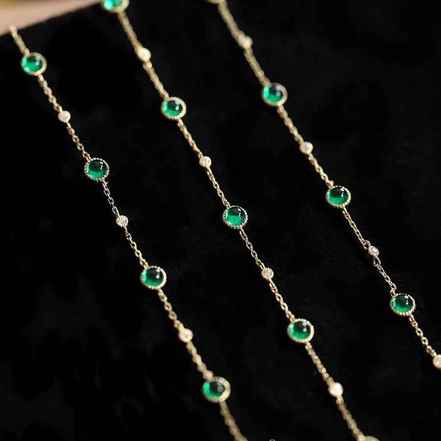 925 Sterling Silver Bracelet Charm Jewelry - Emerald Zircon Chain - Xm363 - Touchy Style