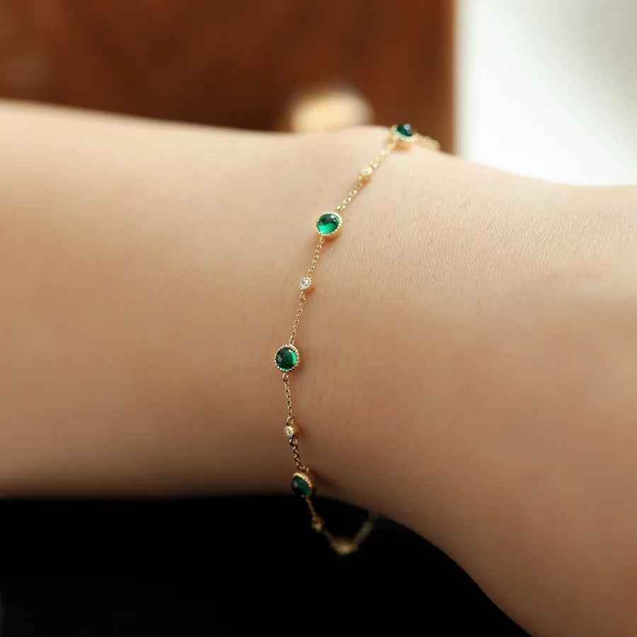 925 Sterling Silver Bracelet Charm Jewelry - Emerald Zircon Chain - Xm363 - Touchy Style