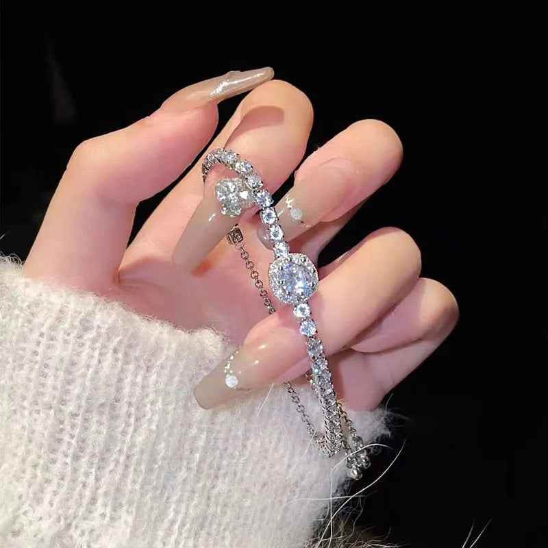 925 Sterling Silver Bracelet Charm Jewelry - Luxury Elegant Shiny Zircon - SL008 - Touchy Style