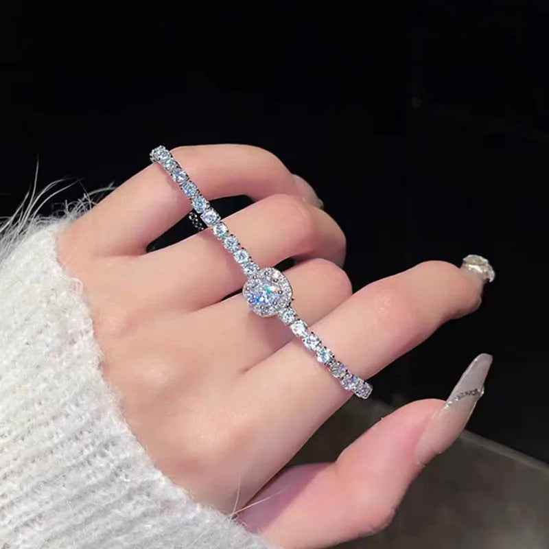 925 Sterling Silver Bracelet Charm Jewelry - Luxury Elegant Shiny Zircon - SL008 - Touchy Style