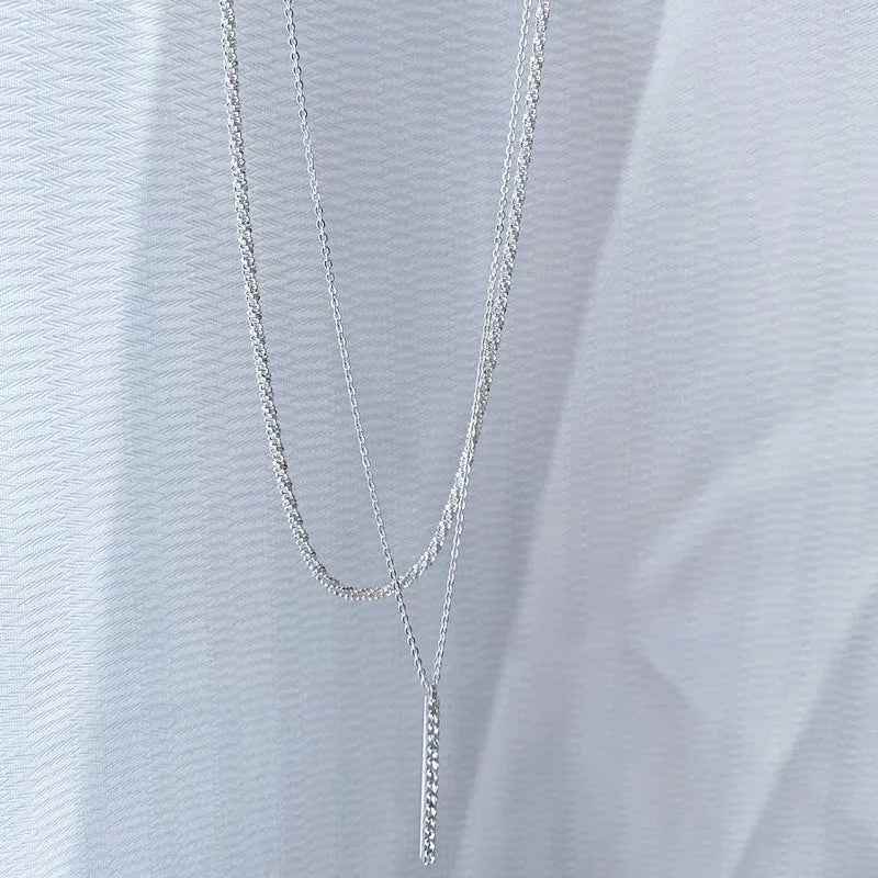 925 Sterling Silver Double Layer Necklaces Charm Jewelry - Sparkling Clavicle Pendant - NK204 - Touchy Style