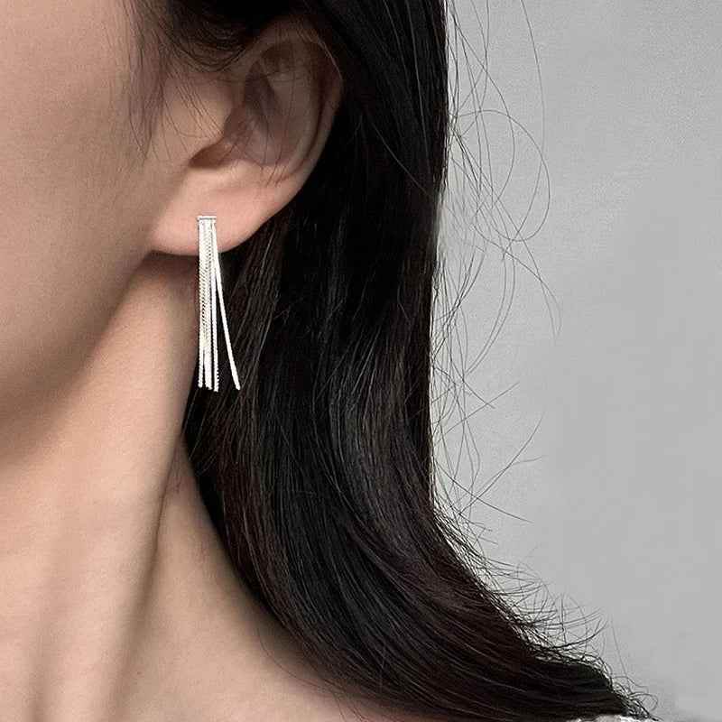 925 Sterling Silver Drop Earrings Charm Jewelry - Dense Snake Bone Tassel - ER096 - Touchy Style