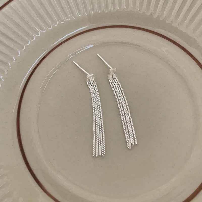 925 Sterling Silver Drop Earrings Charm Jewelry - Dense Snake Bone Tassel - ER096 - Touchy Style