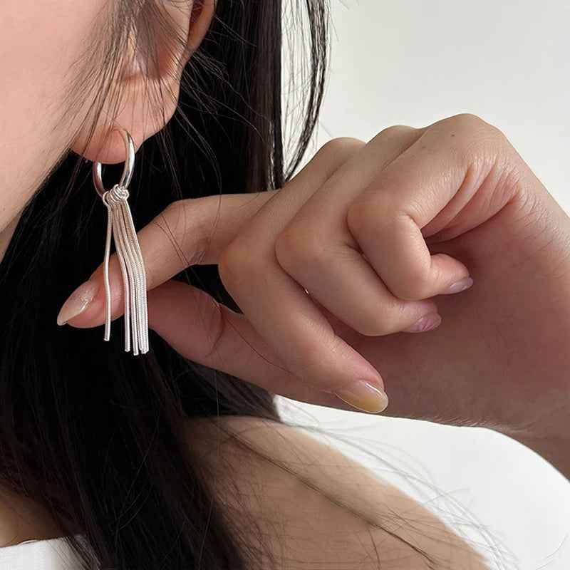 925 Sterling Silver Drop Earrings Charm Jewelry - Removable Snake Bone Tassel - ER098 - Touchy Style
