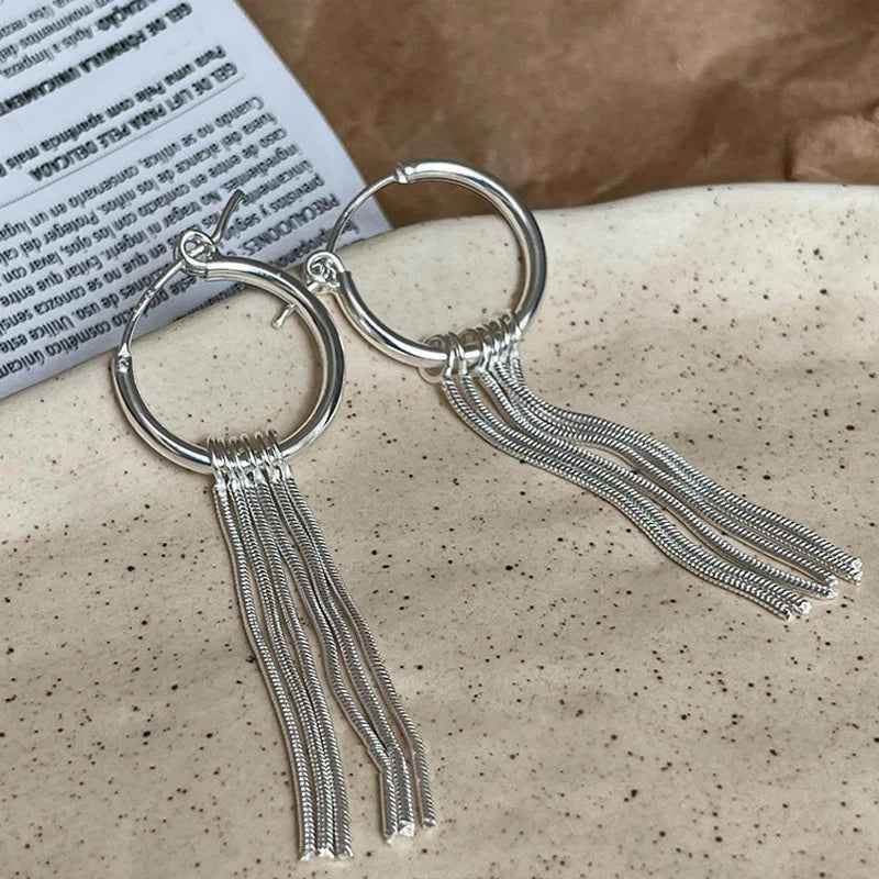 925 Sterling Silver Drop Earrings Charm Jewelry - Removable Snake Bone Tassel - ER098 - Touchy Style