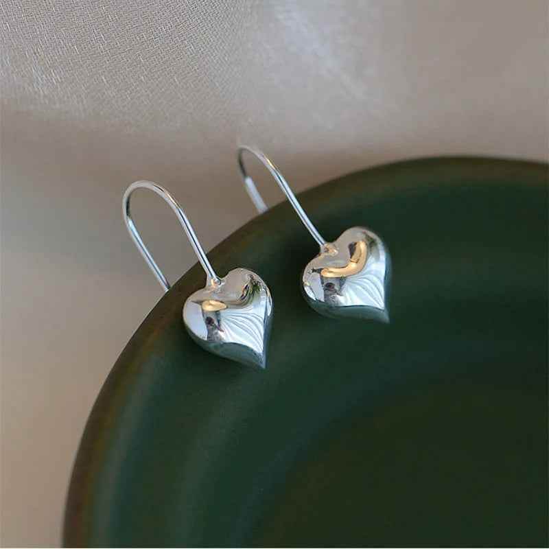 925 Sterling Silver Drop Earrings Charm Jewelry - Simple Pair of Hearts - ER067 - Touchy Style
