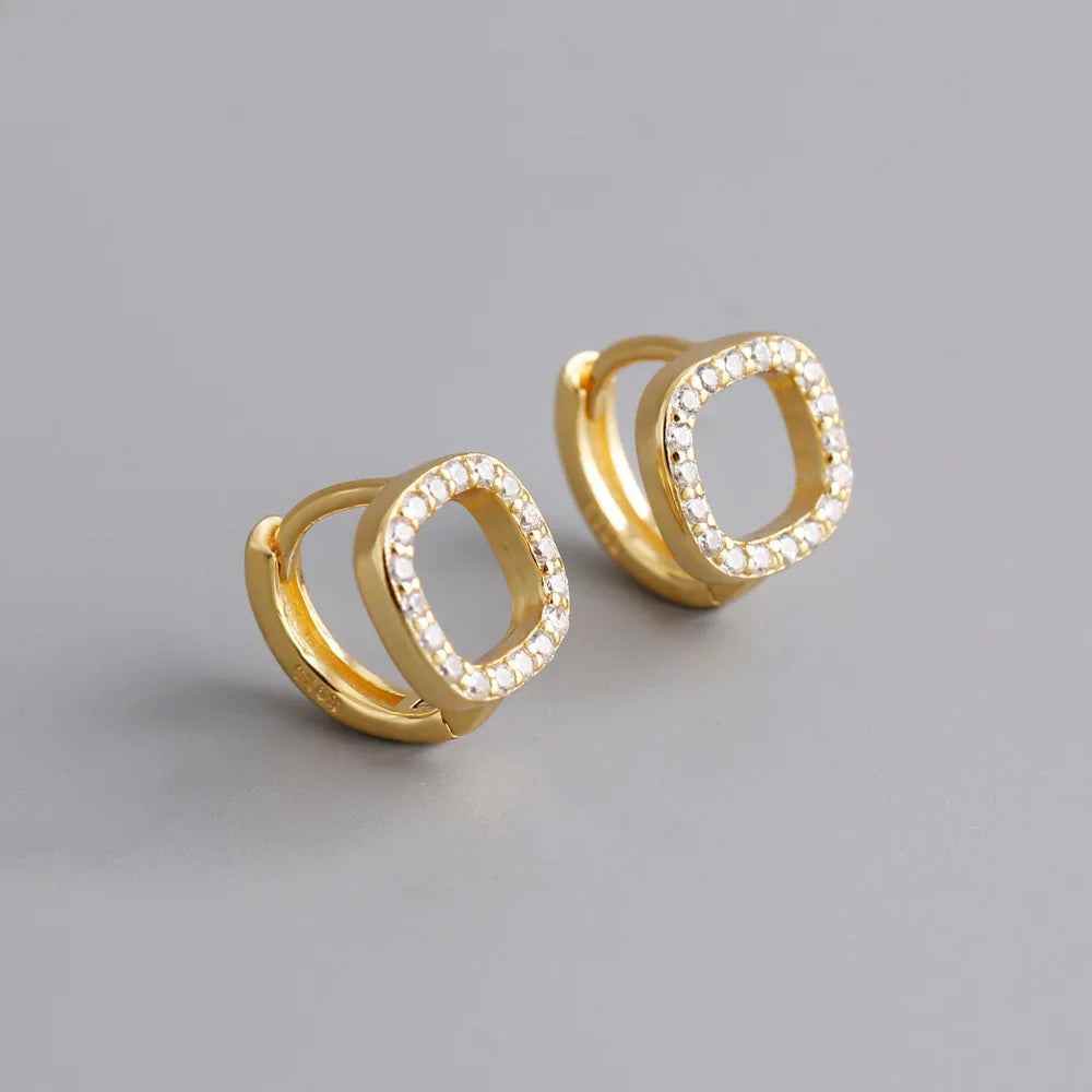 925 Sterling Silver Hoop Earrings Charm Jewelry - Geometric Square - MD368 - Touchy Style