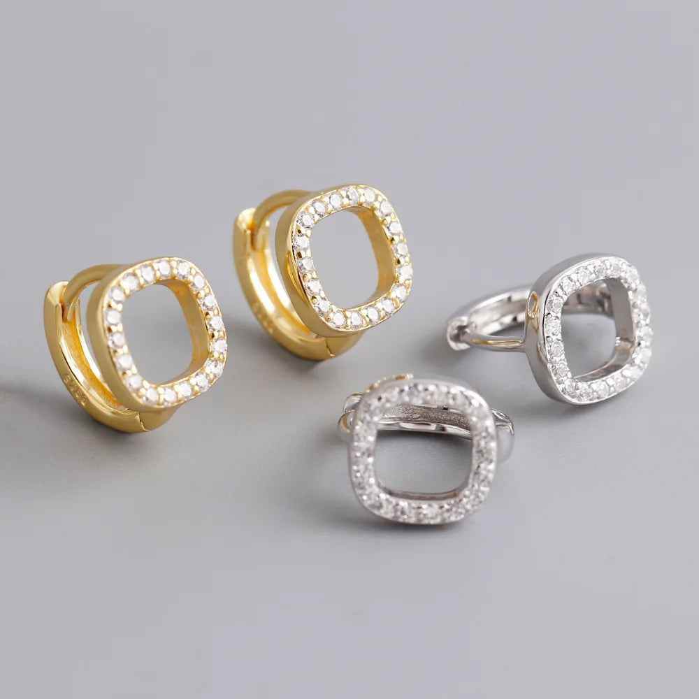 925 Sterling Silver Hoop Earrings Charm Jewelry - Geometric Square - MD368 - Touchy Style