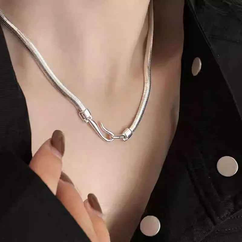 925 Sterling Silver Necklace Charm Jewelry - Geometry Snake Bone Chain - TSN0110 - Touchy Style