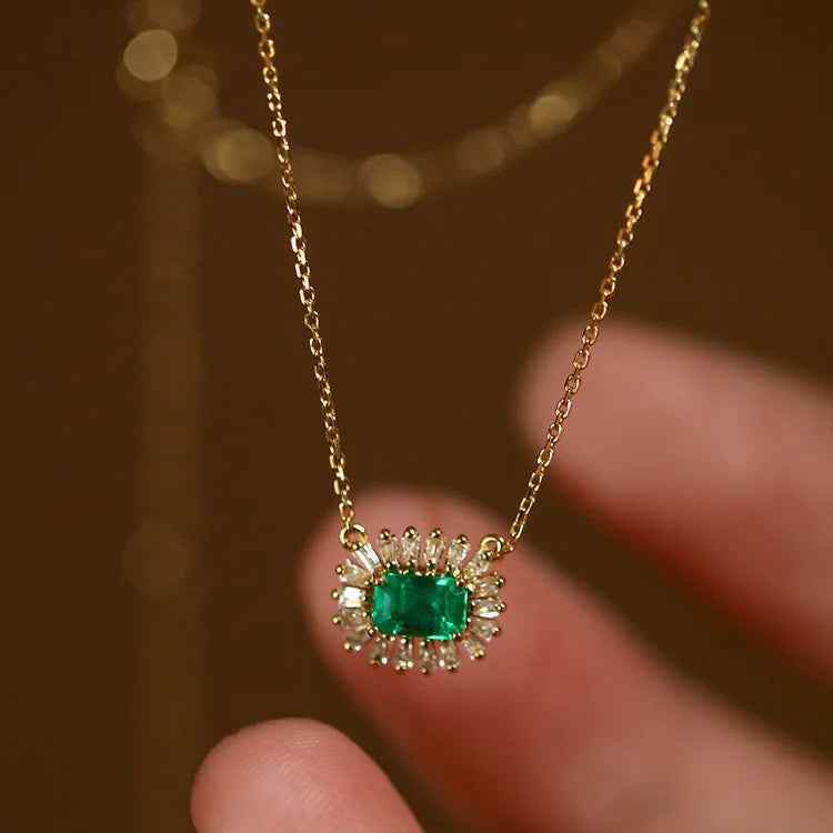 925 Sterling Silver Necklace Charm Jewelry - Retro Oval Green Zircon Pendant - Xm230 - Touchy Style