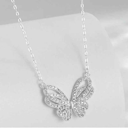 925 Sterling Silver Necklace Charm Jewelry - Shiny Full Zircon - Butterfly Pendant - NK212 - Touchy Style