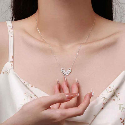 925 Sterling Silver Necklace Charm Jewelry - Shiny Full Zircon - Butterfly Pendant - NK212 - Touchy Style