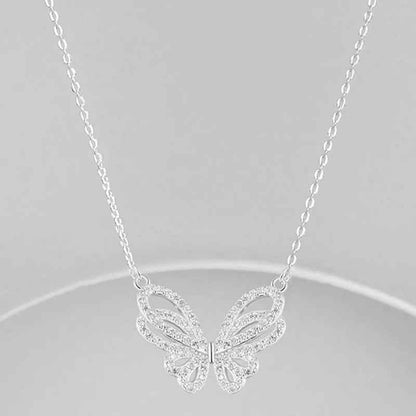 925 Sterling Silver Necklace Charm Jewelry - Shiny Full Zircon - Butterfly Pendant - NK212 - Touchy Style