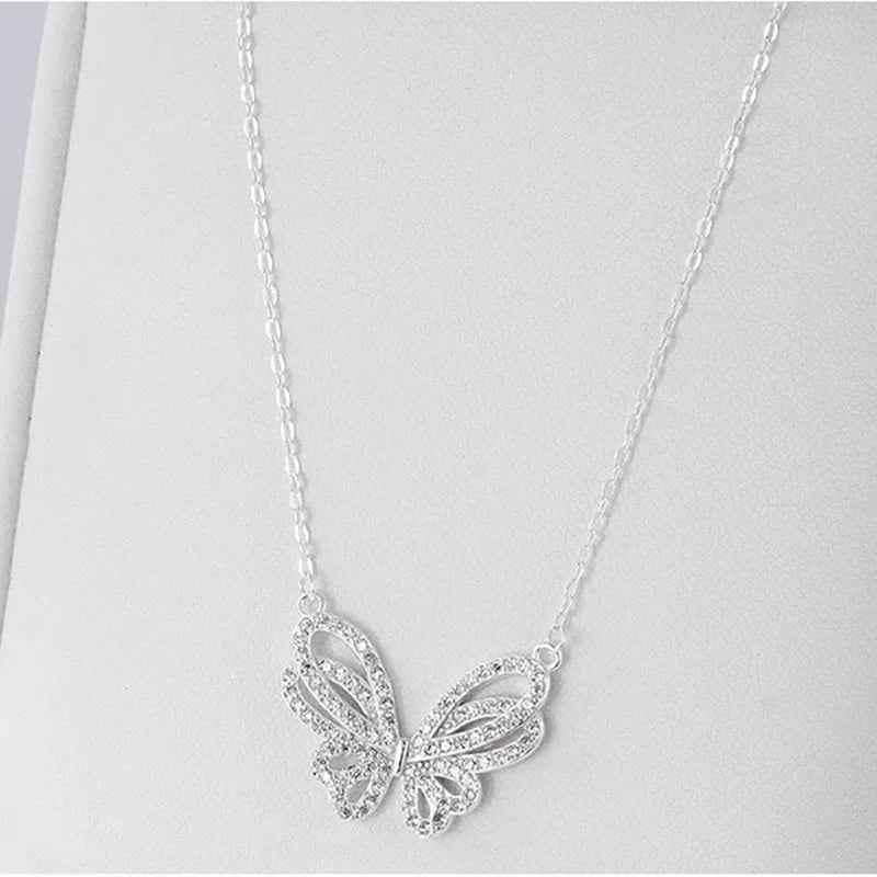 925 Sterling Silver Necklace Charm Jewelry - Shiny Full Zircon - Butterfly Pendant - NK212 - Touchy Style