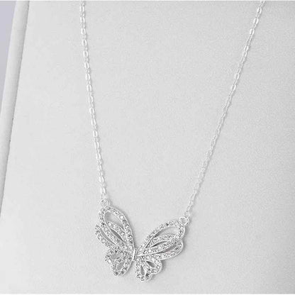 925 Sterling Silver Necklace Charm Jewelry - Shiny Full Zircon - Butterfly Pendant - NK212 - Touchy Style