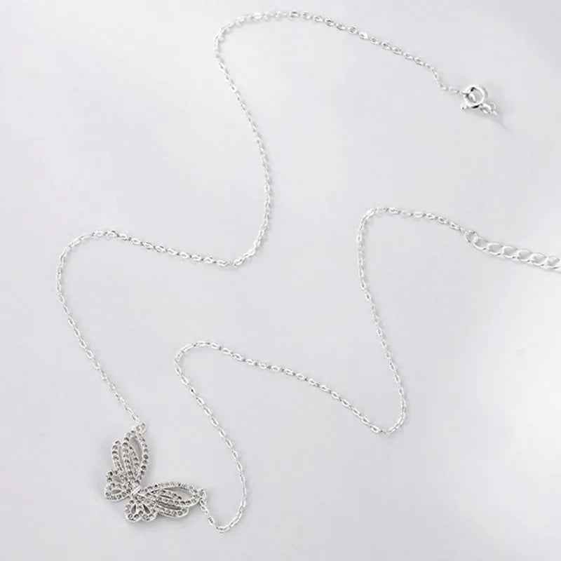 925 Sterling Silver Necklace Charm Jewelry - Shiny Full Zircon - Butterfly Pendant - NK212 - Touchy Style
