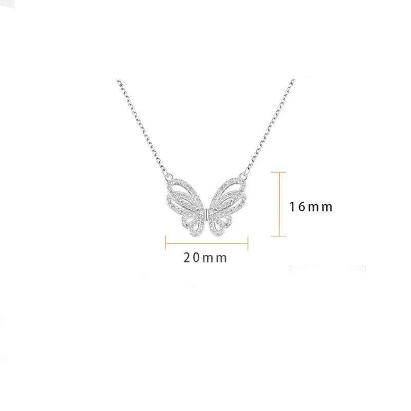 925 Sterling Silver Necklace Charm Jewelry - Shiny Full Zircon - Butterfly Pendant - NK212 - Touchy Style