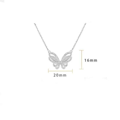 925 Sterling Silver Necklace Charm Jewelry - Shiny Full Zircon - Butterfly Pendant - NK212 - Touchy Style