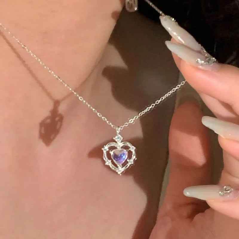 925 Sterling Silver Necklace Charm Jewelry - Simple Moonlight Heart Shaped Pendant - NK211 - Touchy Style