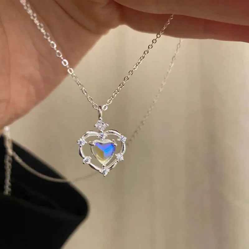 925 Sterling Silver Necklace Charm Jewelry - Simple Moonlight Heart Shaped Pendant - NK211 - Touchy Style
