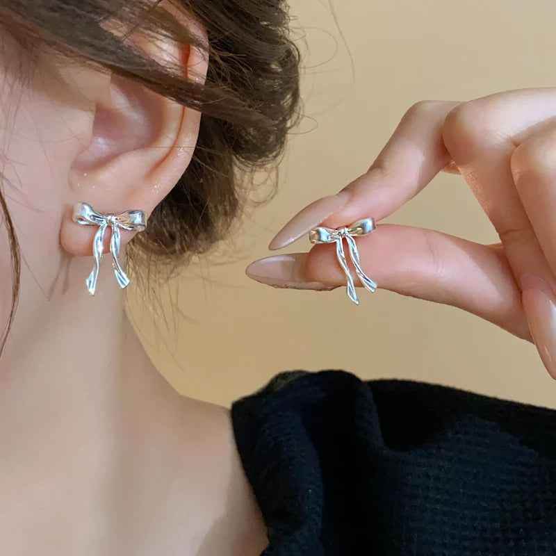 925 Sterling Silver Stud Earrings Charm Jewelry - Elegant Bowknot - ER115 - Touchy Style