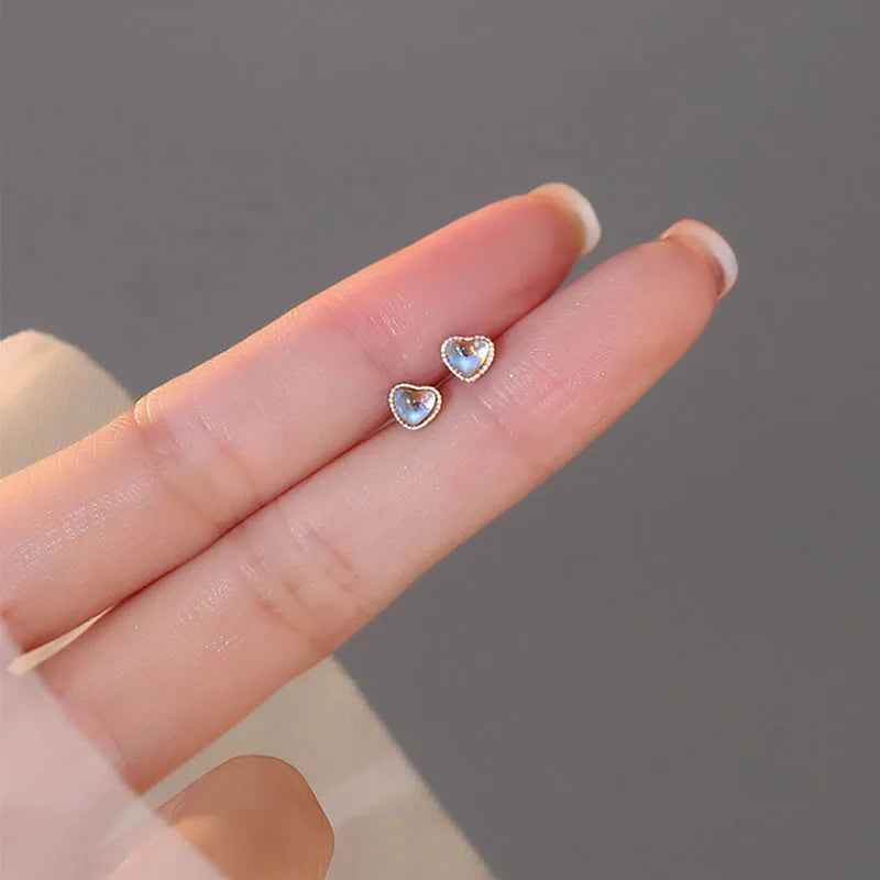 925 Sterling Silver Stud Earrings Charm Jewelry - Moonlight Stone Heart - ER104 - Touchy Style
