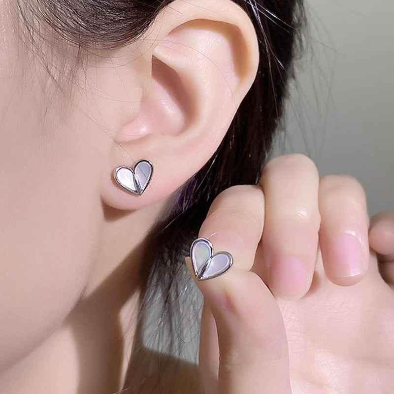 925 Sterling Silver Stud Earrings Charm Jewelry - Small White Shells Heart - ER073 - Touchy Style