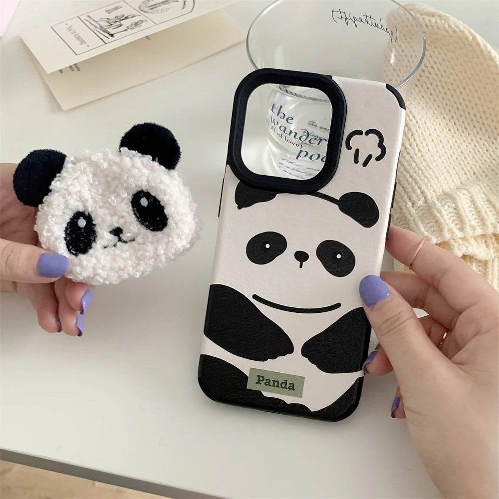 Cute Phone Cases For iPhone 15 Pro Max, 14 Pro Max,13, 12 Pro, 11 - Cartoon 3D Plush Panda Bracket - PC8130 - Touchy Style