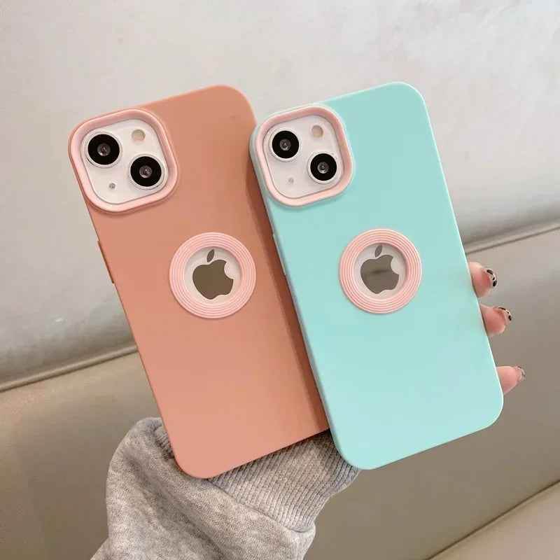Cute Phone Cases For iPhone 16, 15, 14, 13 Pro Max, 11, 12, X, Xr, Xs - Double Color Logo Hole Soft Cover - PC228 - Touchy Style