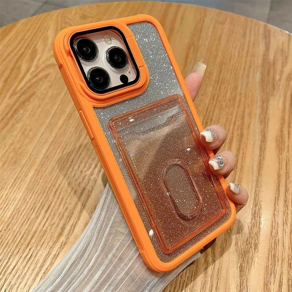 Cute Phone Cases For iPhone 16, 15, 14 Pro Max, 13, 12, 11 Plus - Glitter Gradient Card Holder Bracket - PC217 - Touchy Style
