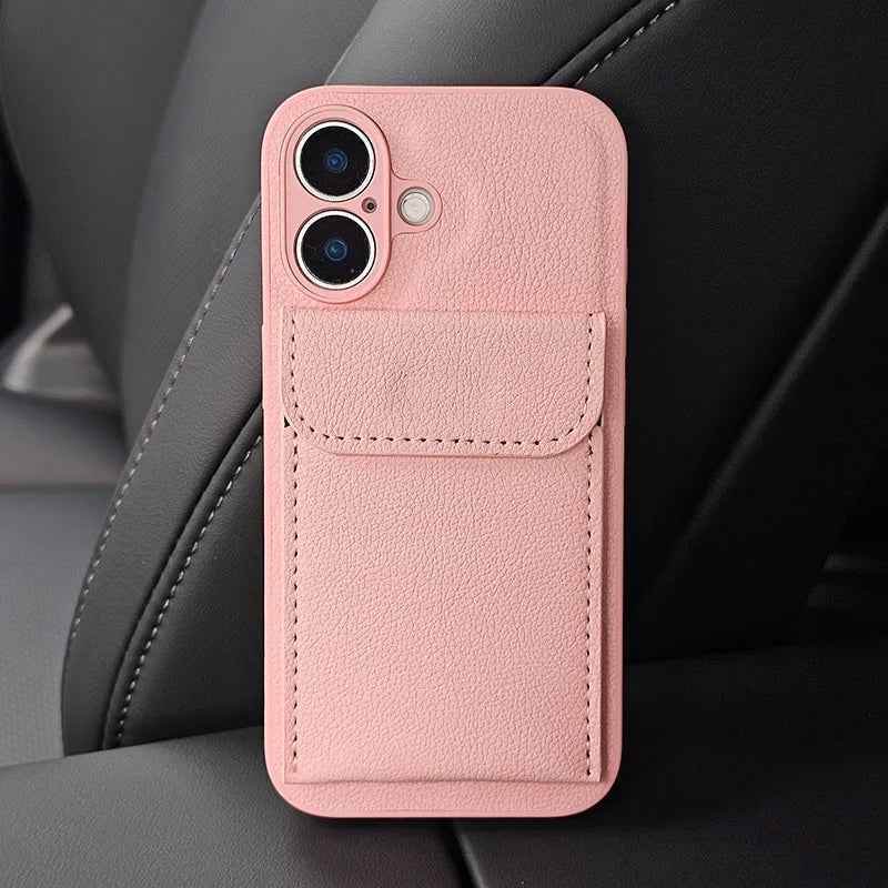 Cute Phone Cases For iPhone 16 Pro Max, 15, 13, 14 - Stylish Card Slot Bag Holder - Leather Texture Cover - PC0307 - Touchy Style