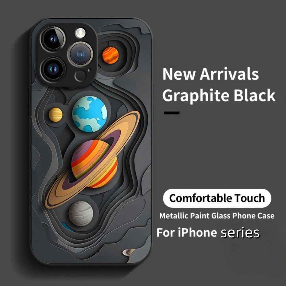 Cute Phone Cases For iPhone 16 Pro Max, 15, 14, 13, 12, 11 Plus, XS MAX, XR - Tempered Glass Graphite Space Cover - TU5 - Touchy Style
