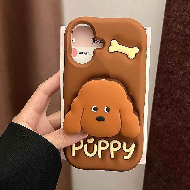 Cute Phone Cases For iPhone 16 Pro Max, 15, 14, 13, 12 Plus - Cartoon 3D Puppy Dog Holder - PC8410 - Touchy Style
