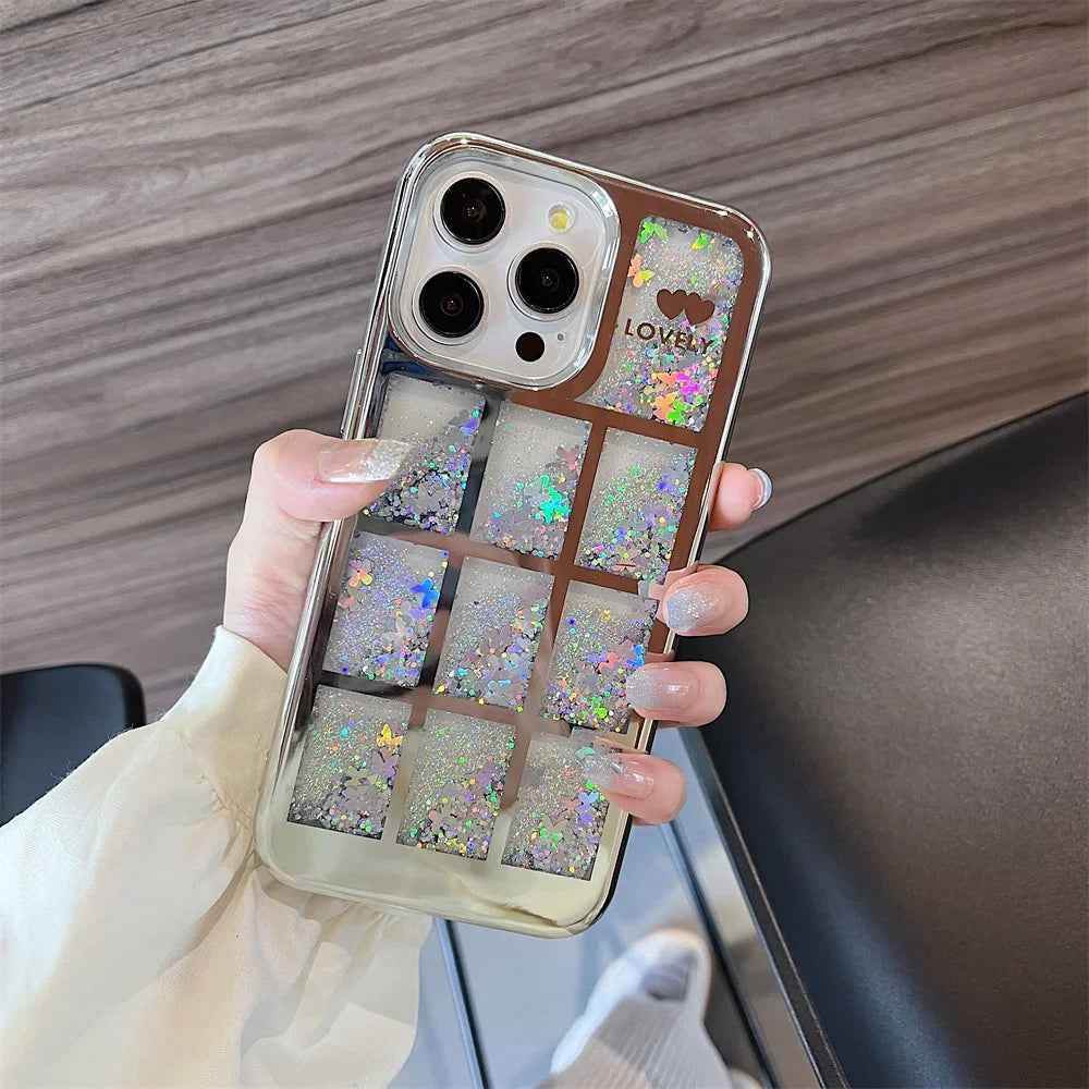 Cute Phone Cases for iPhone 15, 14, 13 Pro Max, 12, 11Plus - Glitter Quicksand - Transparent Heart Cover - PC333 - Touchy Style