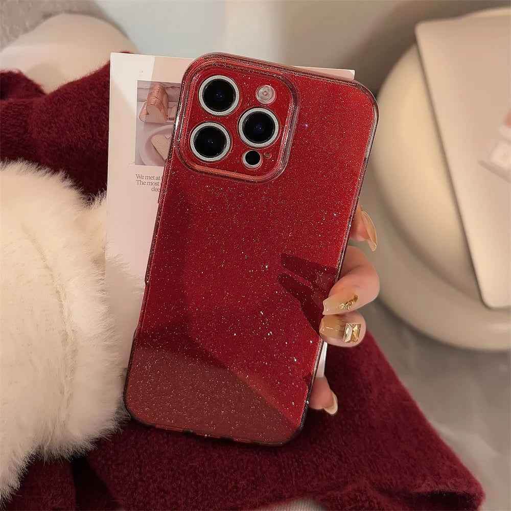 Cute Phone Cases for iPhone 16, 15, 14, 13 Pro Max - Glitter Soft Red Bling Shiny Cover - PC0309 - Touchy Style