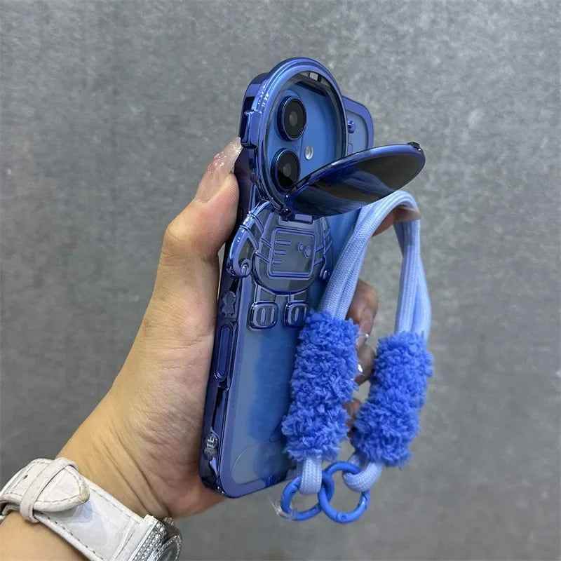 Cute Phone Cases for iPhone 16,15 Pro Max, 14, 13, 12, 11 - Cartoon Astronaut - Transparent Bracket Lanyard Cover - PC233 - Touchy Style