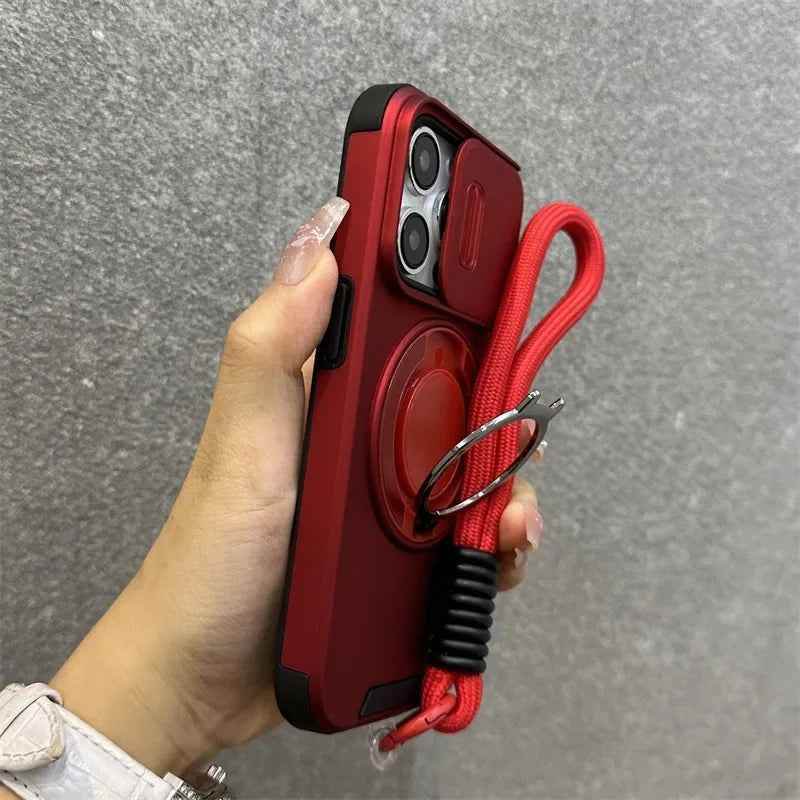 Cute Phone Cases for iPhone 16, 15 Pro Max, 14 Plus, 11, 13, 12 - Solid Rotating Ring Holder and Lanyard Cover - PC0257 - Touchy Style