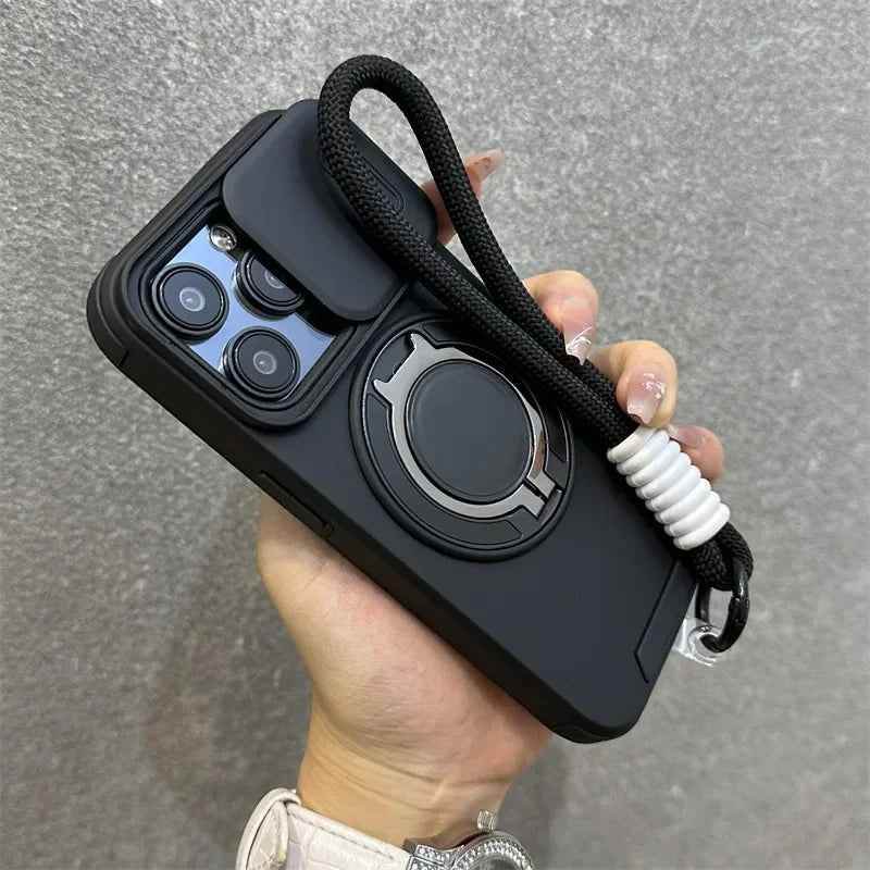 Cute Phone Cases for iPhone 16, 15 Pro Max, 14 Plus, 11, 13, 12 - Solid Rotating Ring Holder and Lanyard Cover - PC0257 - Touchy Style