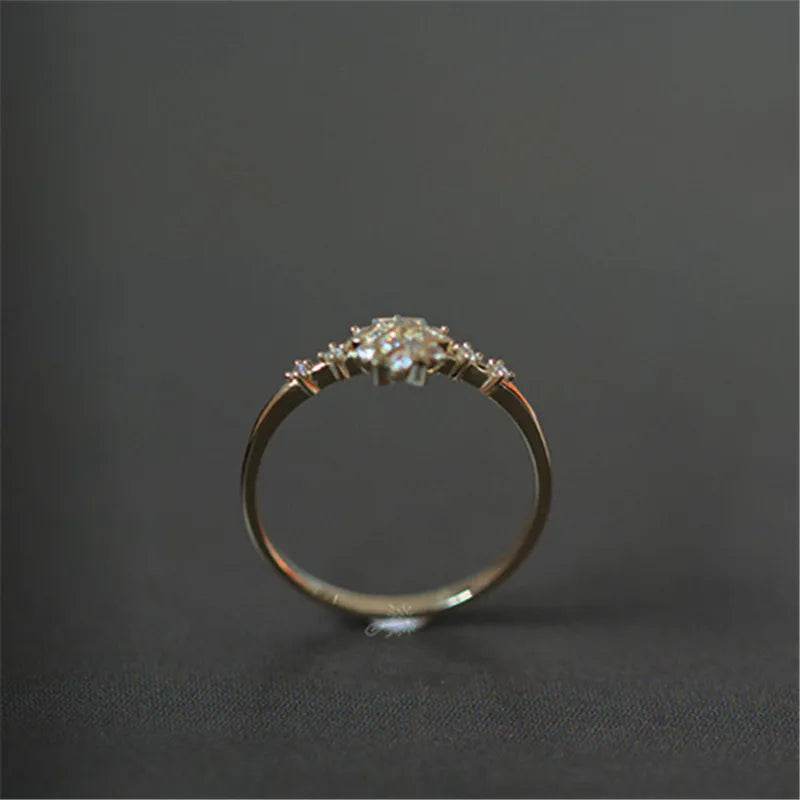 Shiny Zircon Exquisite Snowflake Ring for Women 925 Sterling Silver 14k Gold Plated Romantic Wedding Jewelry - Touchy Style