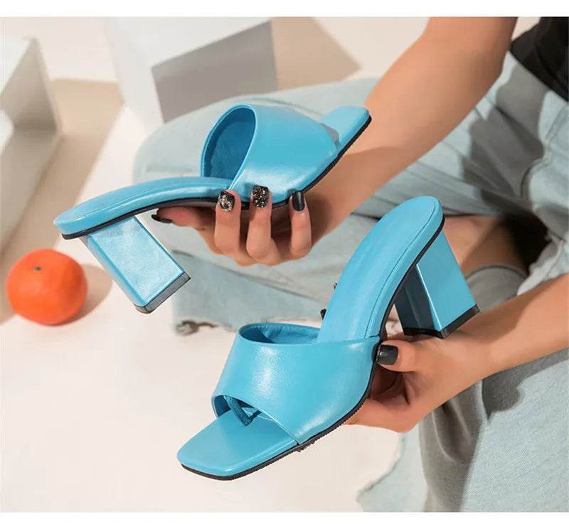 Purple Slipper Summer Outdoor Sandal Women Square High Heel Beach Slip On Flip Flop Slides Size 41 42 - Touchy Style