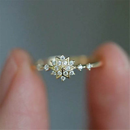 Shiny Zircon Exquisite Snowflake Ring for Women 925 Sterling Silver 14k Gold Plated Romantic Wedding Jewelry - Touchy Style
