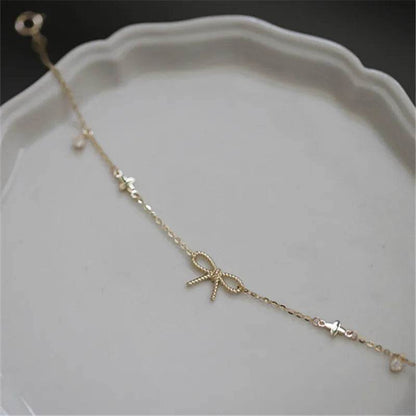 925 Sterling Silver 14K Gold Plated Zircon Bracelet for Women Simple Temperament Twist Bow Star Bracelet Jewelry - Touchy Style