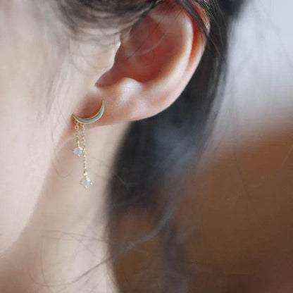 925 Sterling Silver 14k Gold Plating Bohemian Classic Moon Crystal Tassel Earrings Women Simple Wedding Jewelry Accessories - Touchy Style