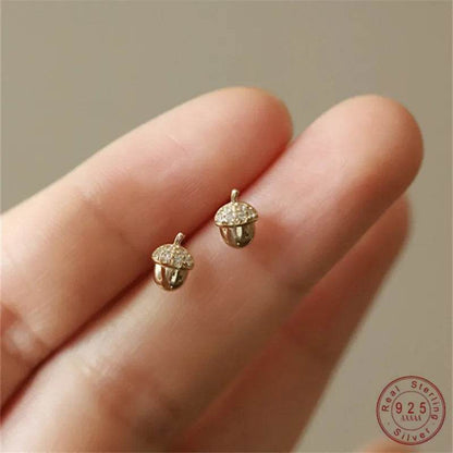 Cute Oak Pine Fruit Earrings for Women 925 Sterling Silver Plated 14K Fold Micro-inlaid Zircon Exquisite Ear Jewelry Gift - Touchy Style