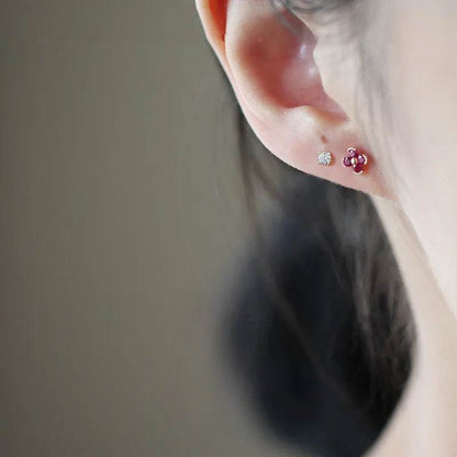 925 Sterling Silver Plated 14K Gold Red Zircon Lovely Small Flower Stud Earrings Women Wedding Jewelry Gift - Touchy Style