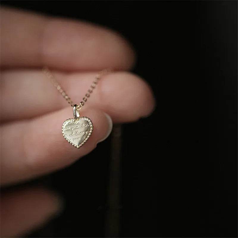 925 Sterling Silver European Simple Heart Pendant Carved I LOVE YOU Clavicle Chain Necklace Female Classic Vintage Party Jewelry - Touchy Style