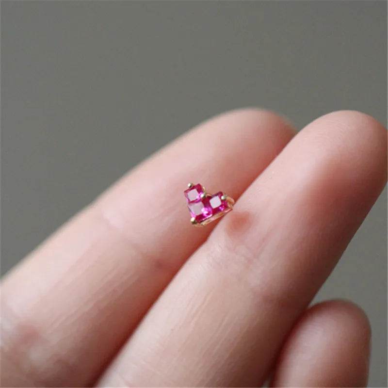 925 Sterling Silver French Simple Red Zircon Heart Stud Earrings Women Light Luxury Temperament Wedding Jewelry Gift - Touchy Style