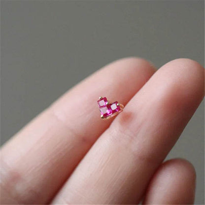 925 Sterling Silver French Simple Red Zircon Heart Stud Earrings Women Light Luxury Temperament Wedding Jewelry Gift - Touchy Style