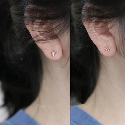 925 Sterling Silver Japanese Asymmetric Star Stud Earrings Women Modern Simple Student Party 14k Gold Plating Jewelry Gift - Touchy Style